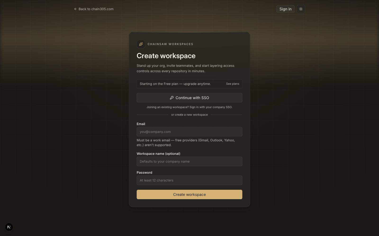 Chainsaw signup page