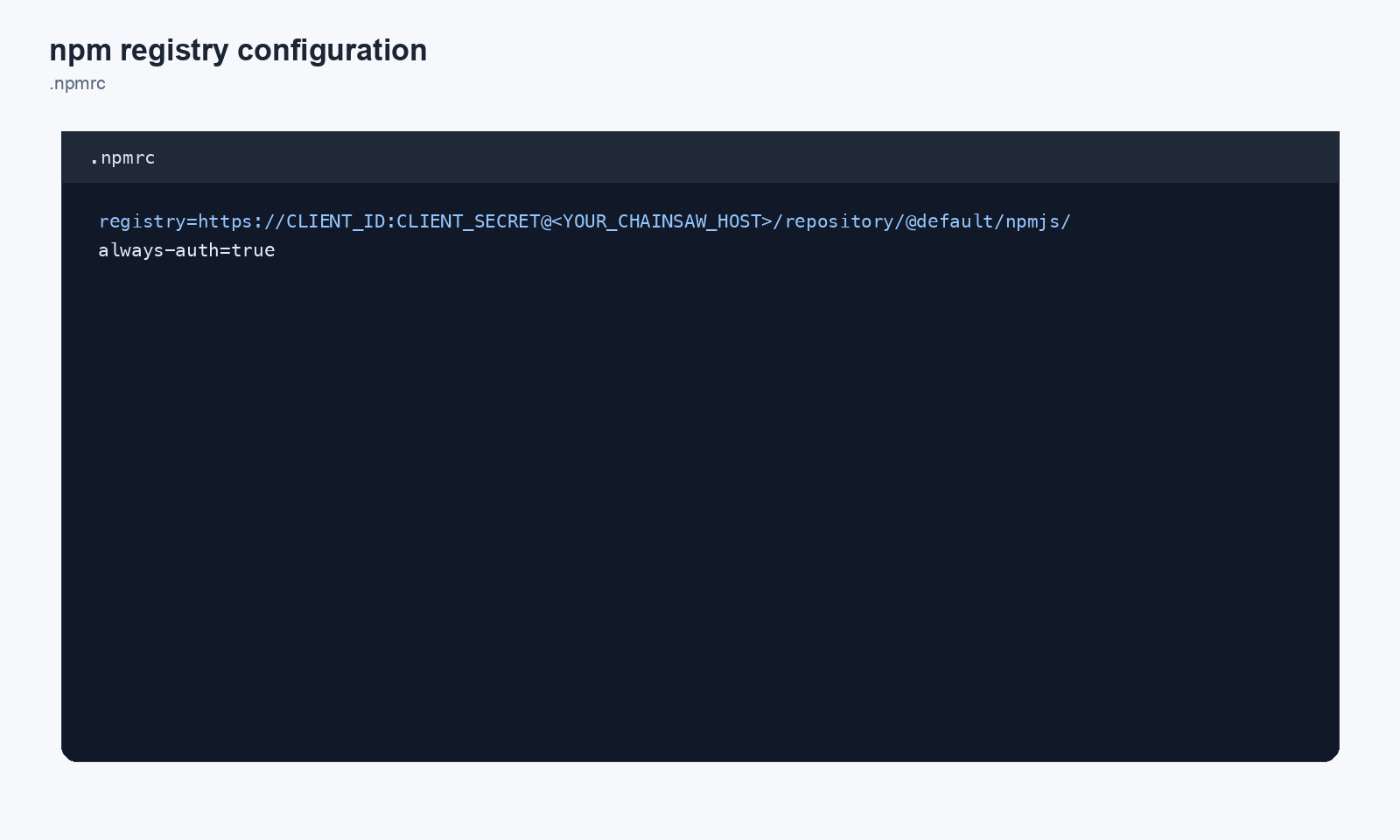 npm registry configuration