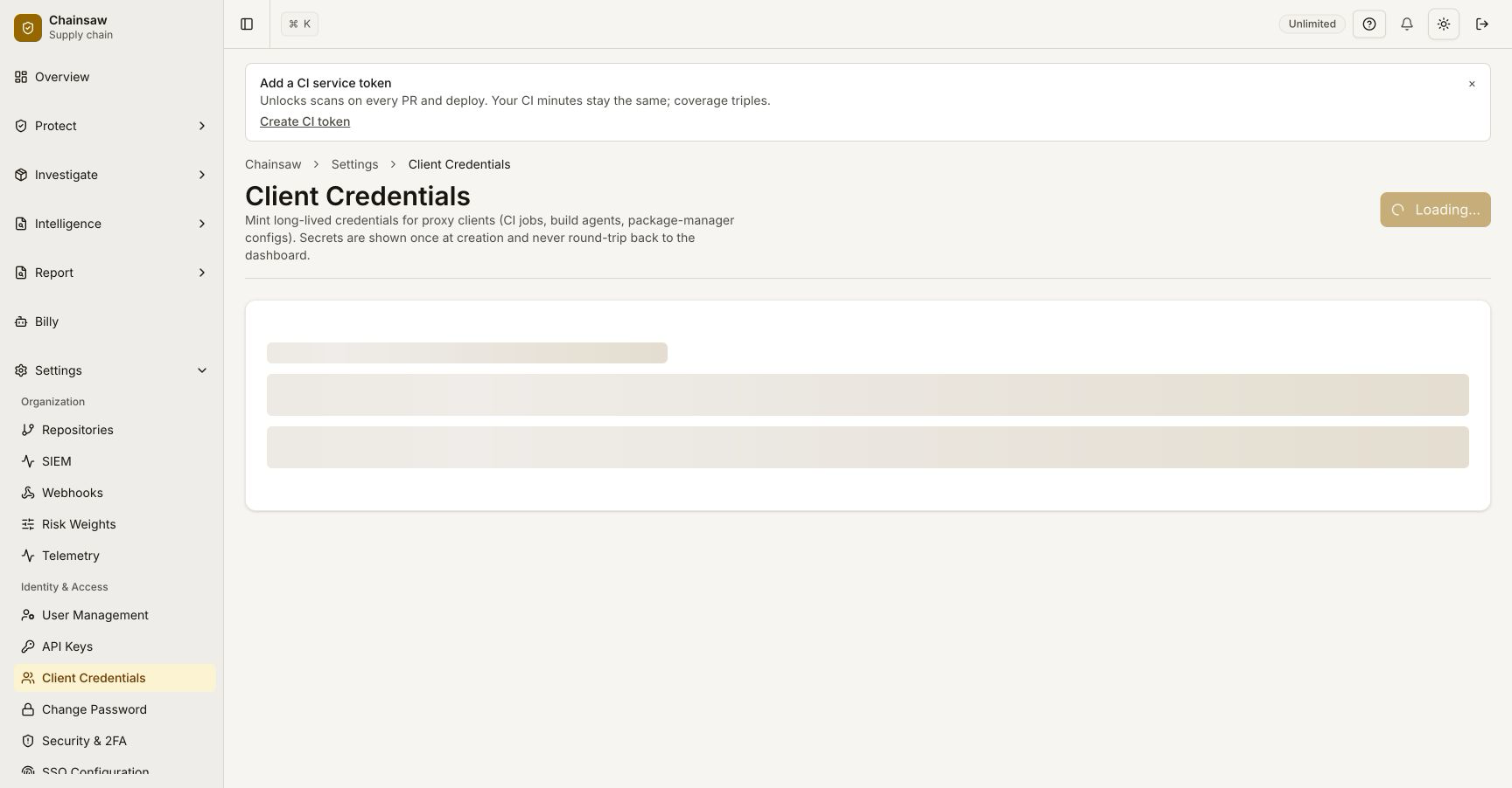 Newly created credential with ID and secret