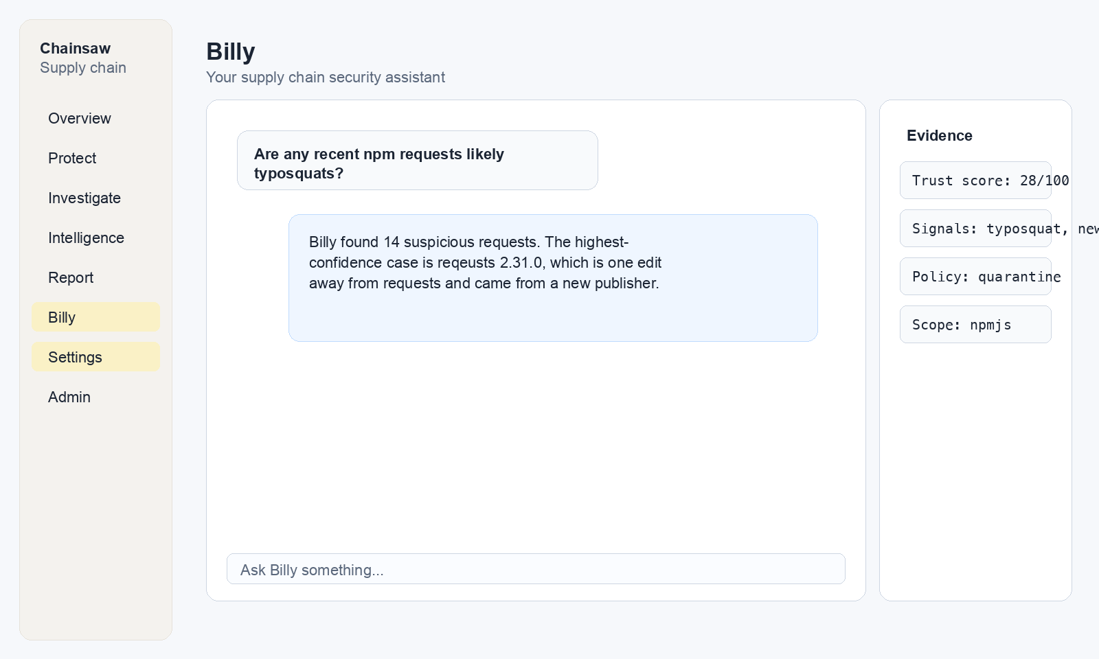 Billy answering a typosquat query