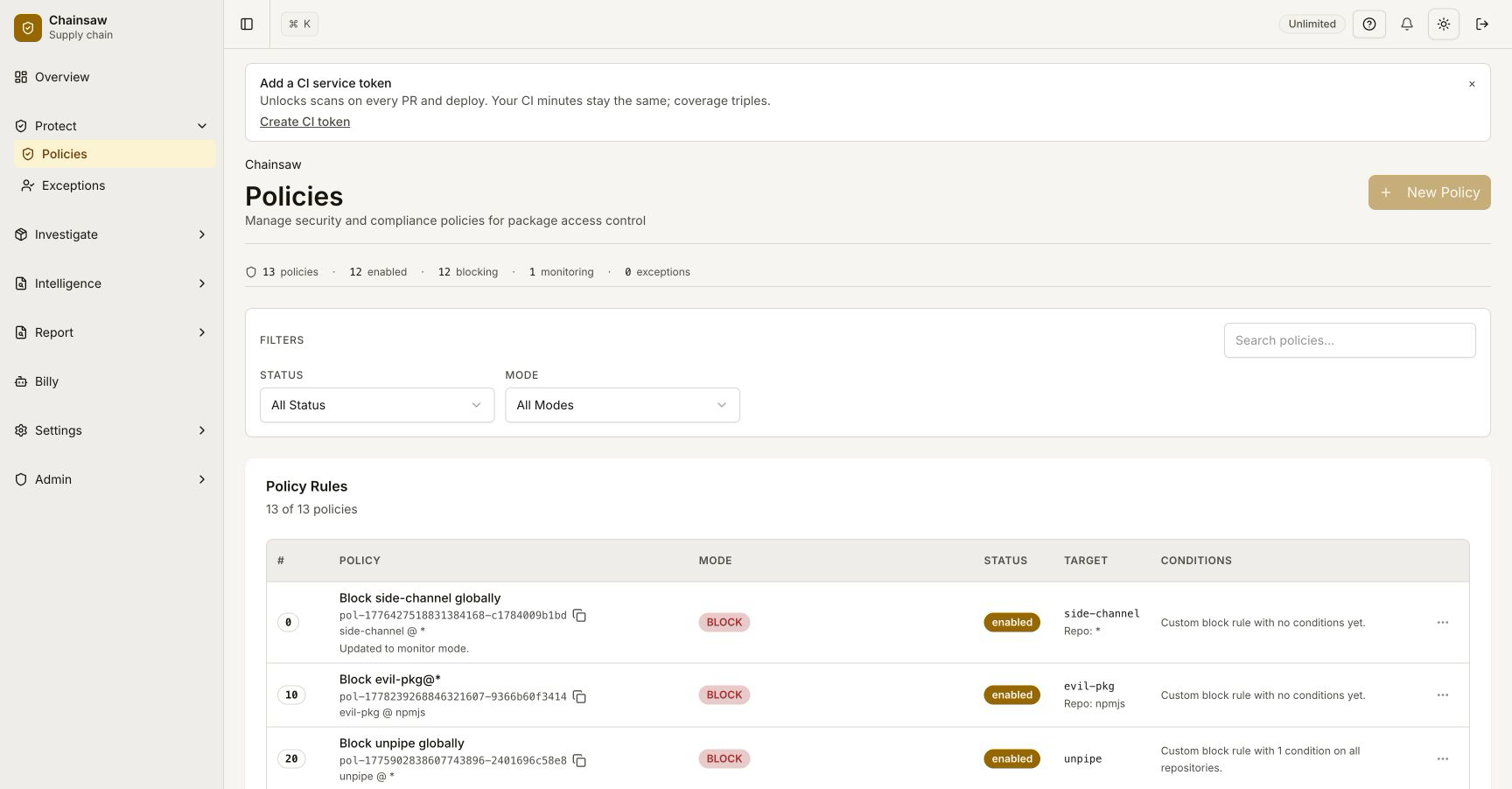 Creating a typosquat blocking policy
