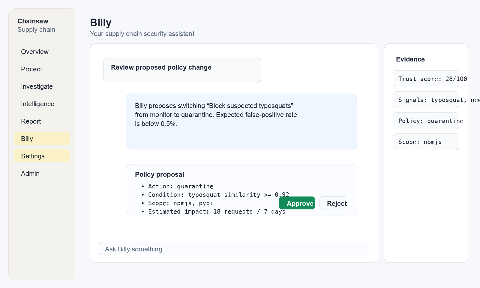 Approving a Billy-drafted policy