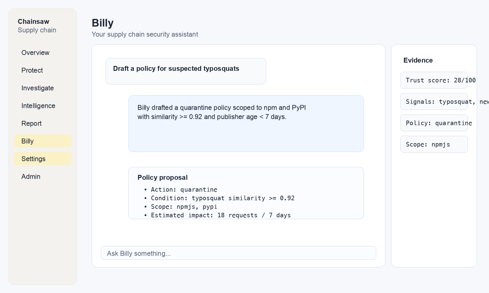 Billy proposing a policy