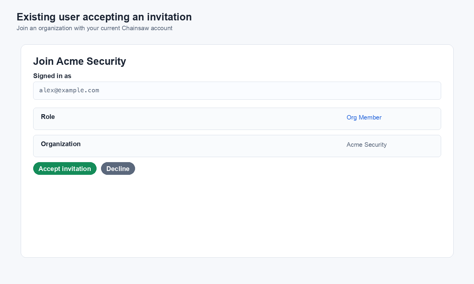 Existing user accepting an invitation