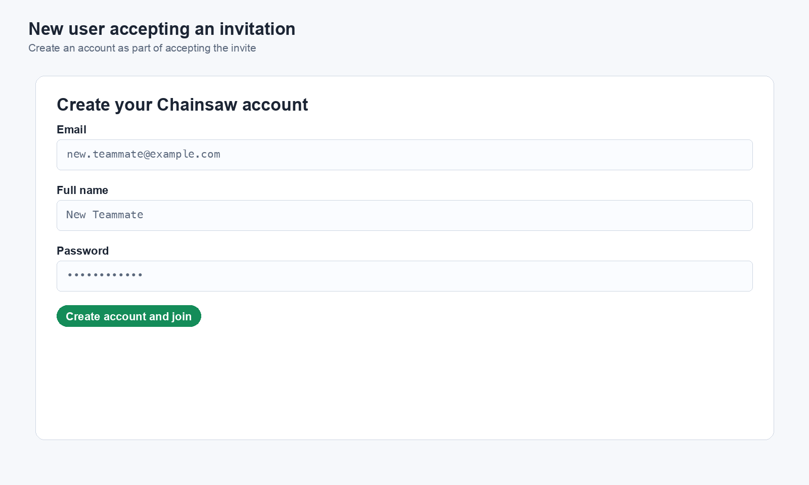 New user accepting an invitation