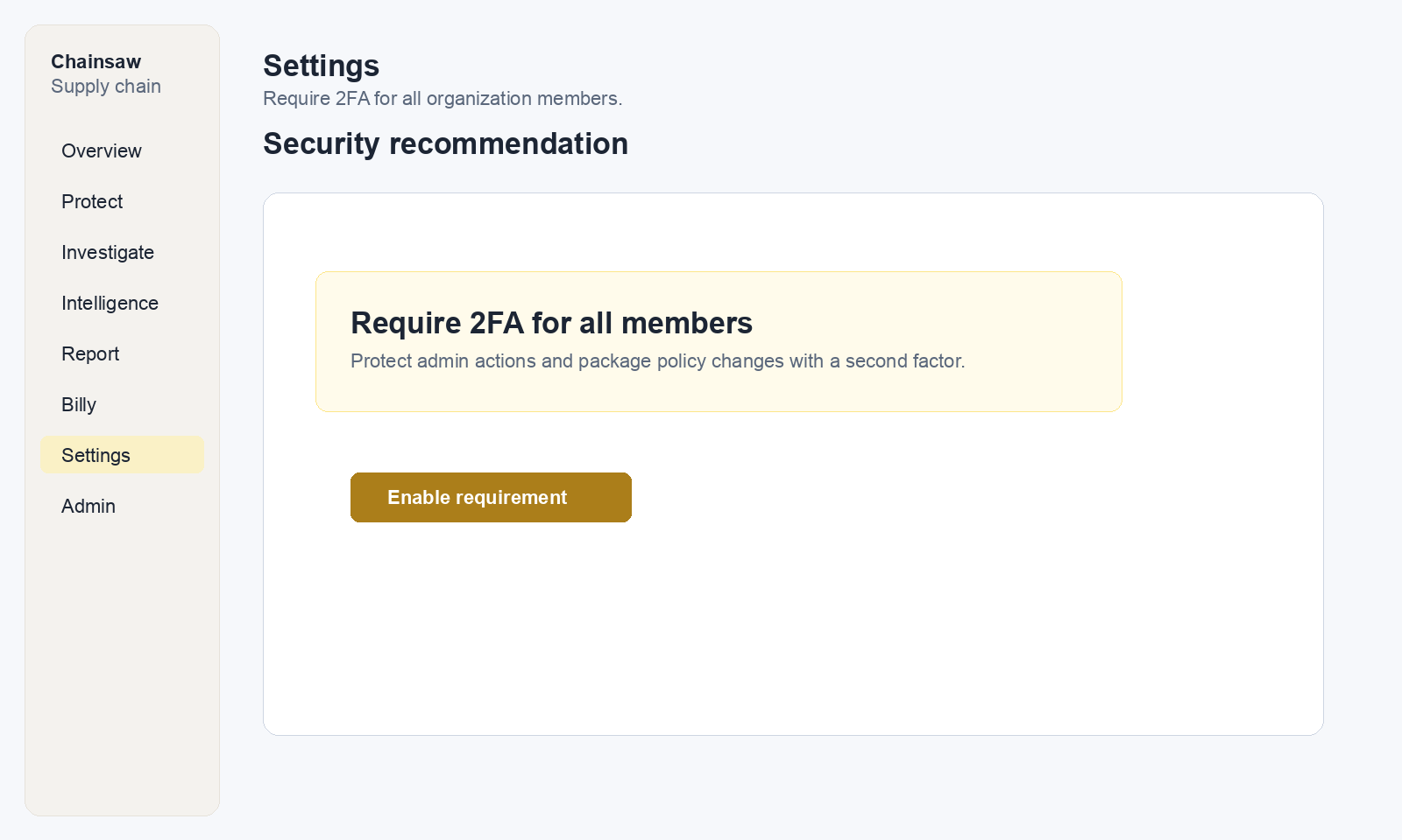2FA nudge banner on the dashboard