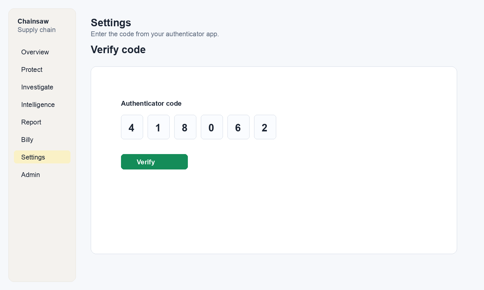 Entering the verification code