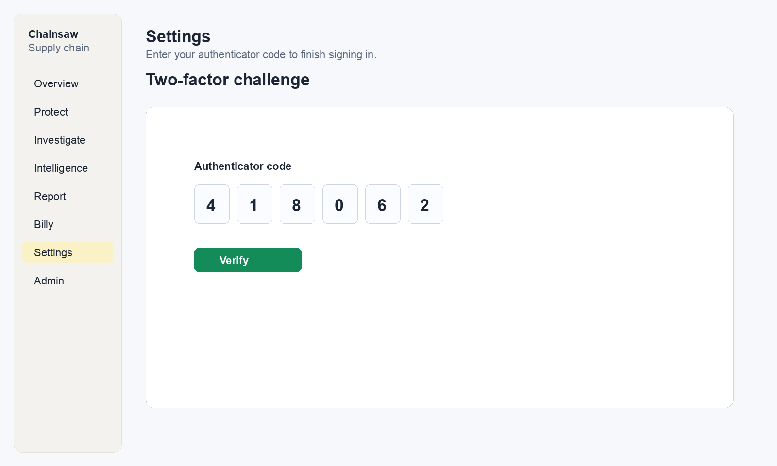 2FA login prompt