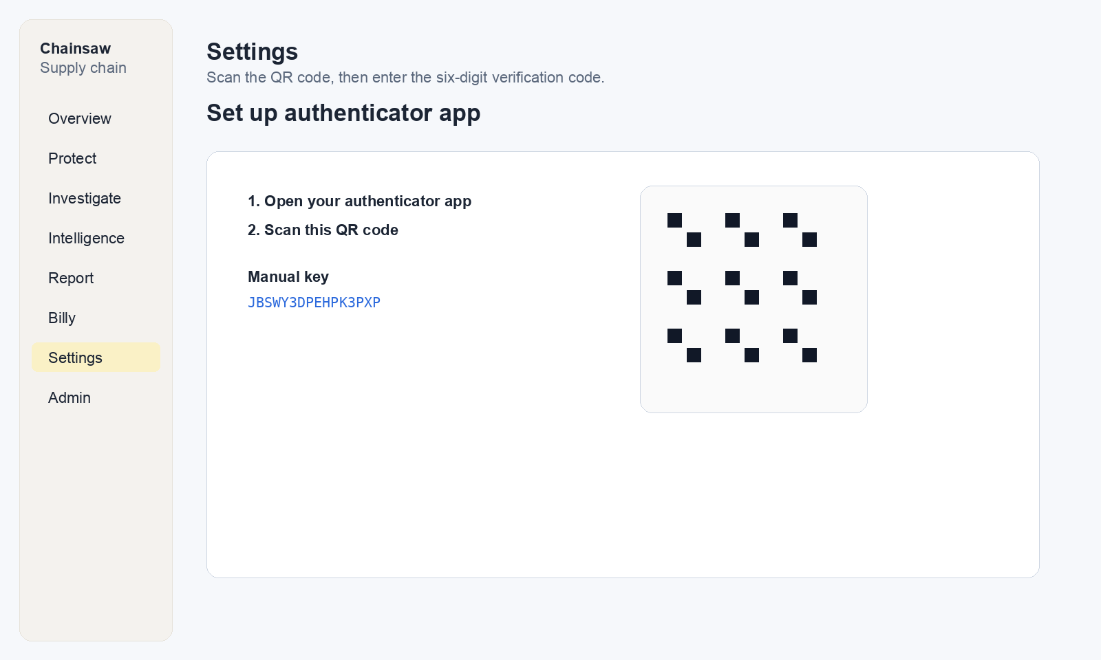 2FA QR code for scanning