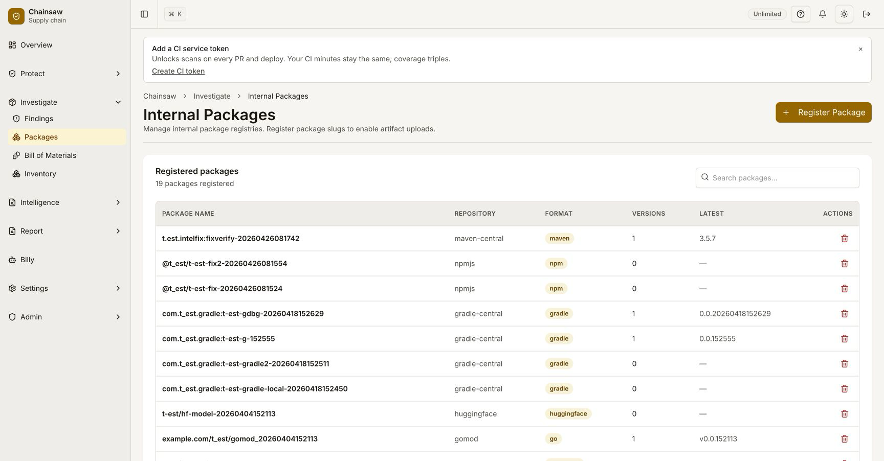 Internal package flag in metadata