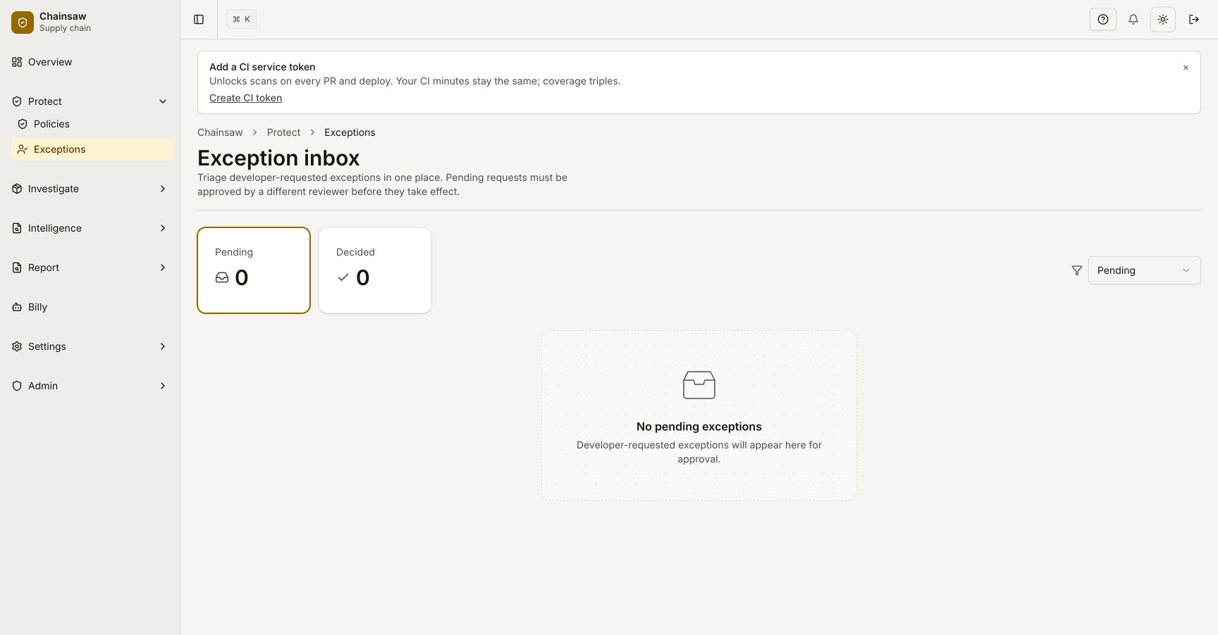 Escalating a quarantined package to blocked
